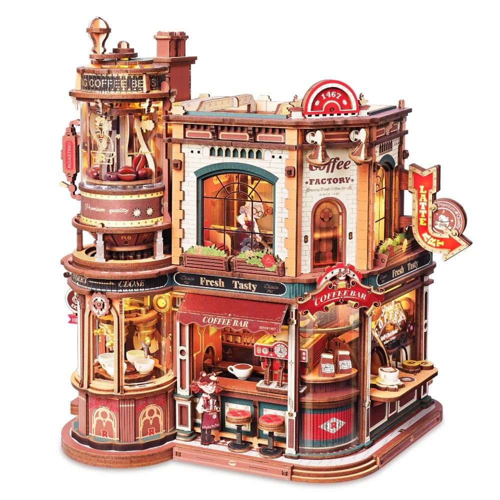 ROKR Dream Coffee Factory Music Box Wooden 3D Puzzle