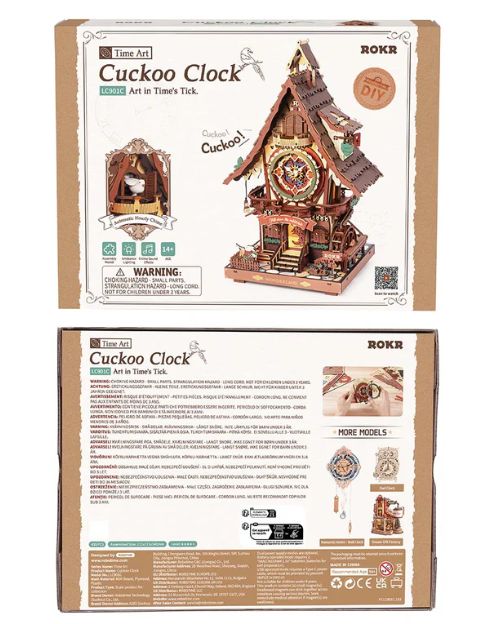 ROKR Cuckoo Clock Mechanical Gear 3D Wooden Puzzle - Coloured