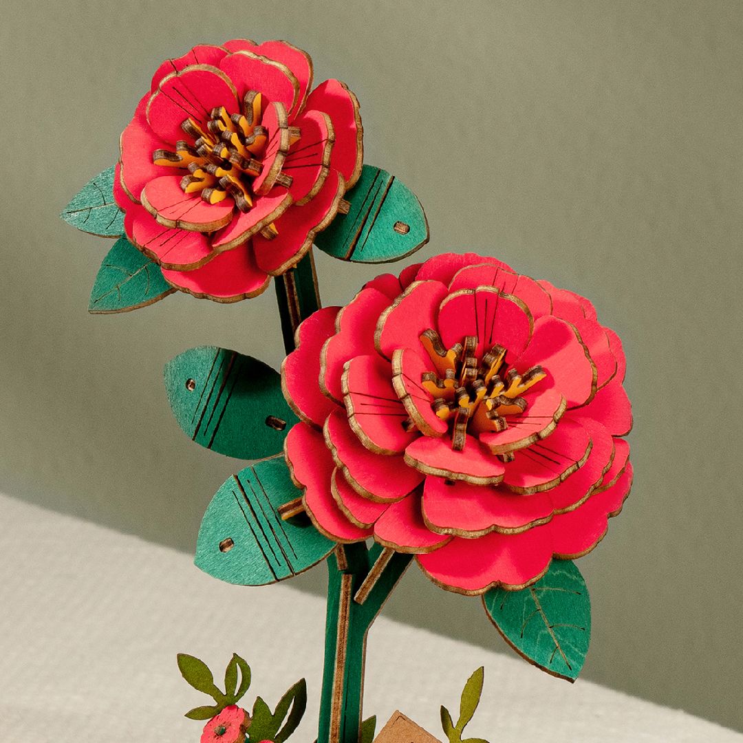 Rowood DIY Wooden Red Camellia 3D Wooden Puzzle