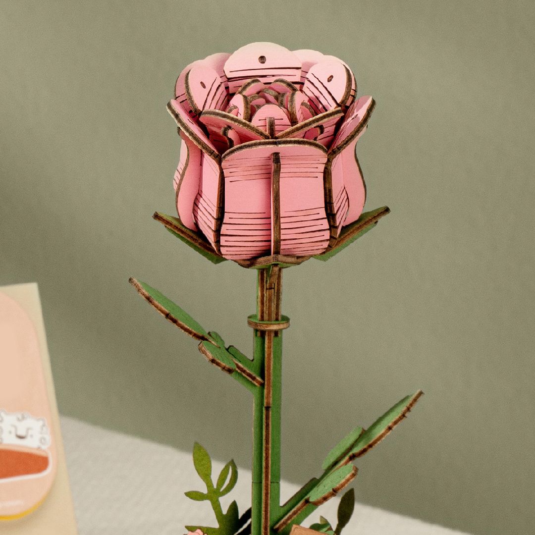 Rowood DIY Wooden Pink Rose 3D Wooden Puzzle