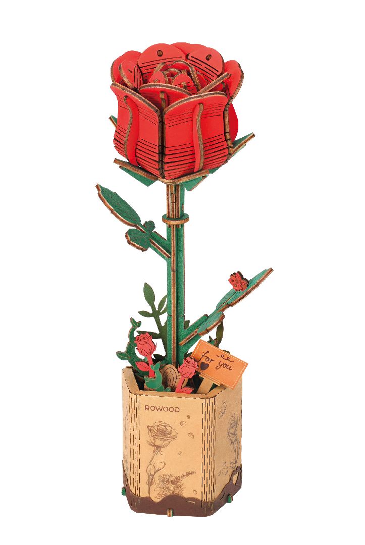 Rowood DIY Wooden Red Rose 3D Wooden Puzzle - Click Image to Close