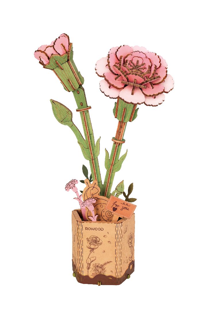 Rowood DIY Wooden Pink Carnation 3D Wooden Puzzle - Click Image to Close