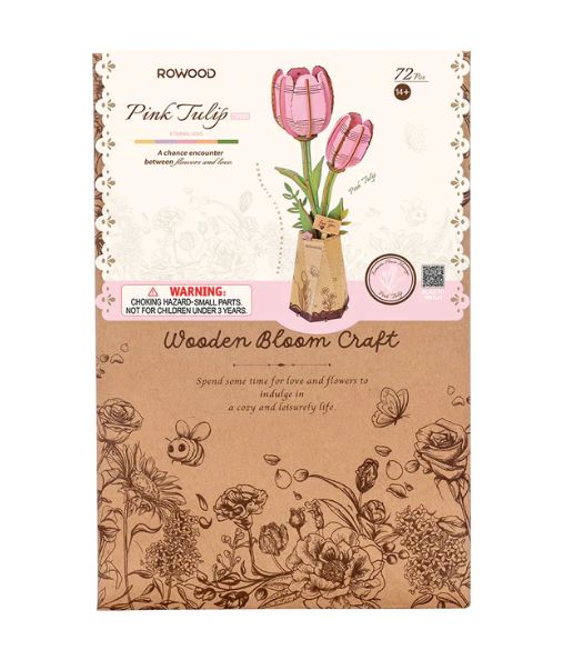 Rowood Pink Tulip 3D Wooden Puzzle