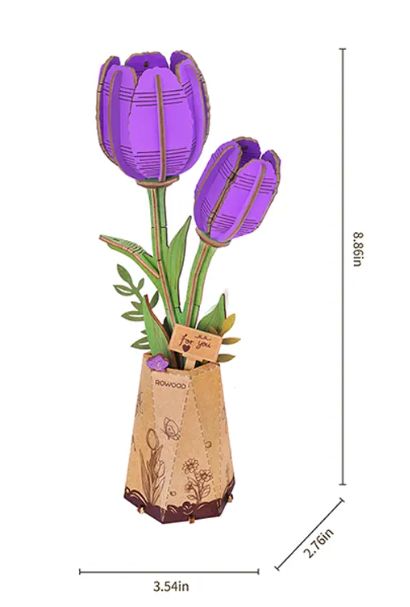 Rowood Purple Tulip 3D Wooden Puzzle