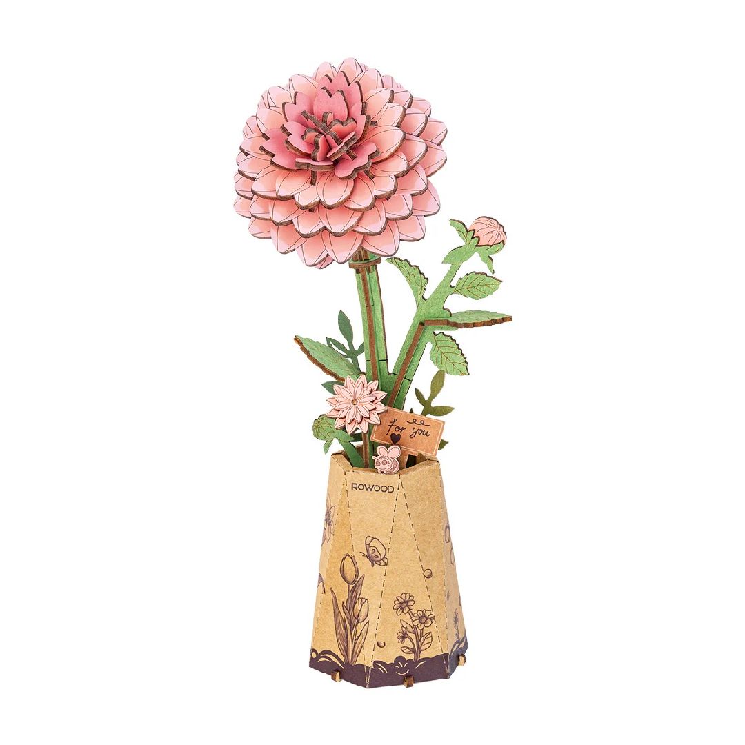 Rowood DIY Pink Dahlia 3D Wooden Puzzle