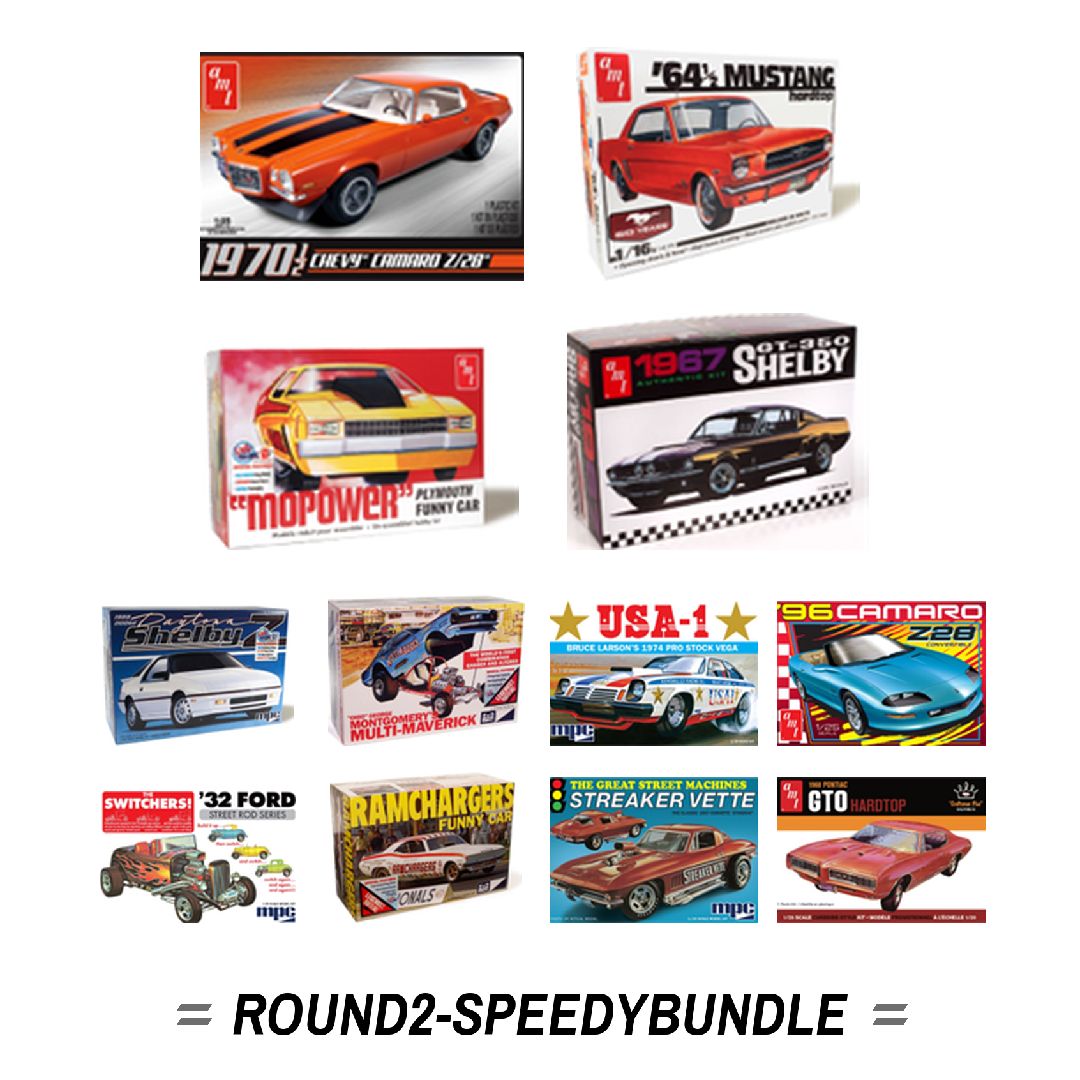 ROUND2 Speedy Muscle & Drag Car Model Kit Bundle