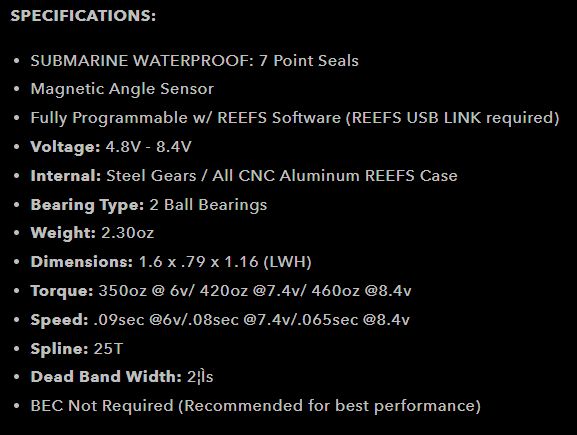 Reefs RAW400 LP Submarine Servo - 460oz 0.065sec@8.4V-Blk