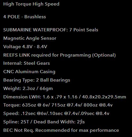 Reefs RAW800LP Submarine Servo - 800oz 0.09sec@8.4V- Black