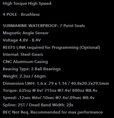 Reefs RAW800LP Submarine Servo - 800oz 0.09sec@8.4V- Black