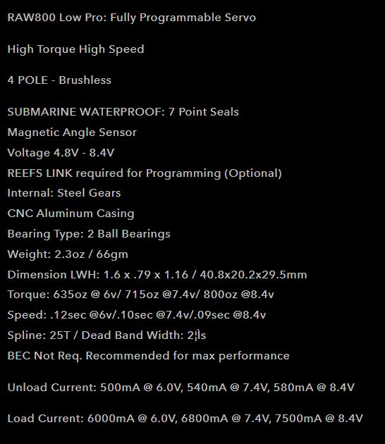 Reefs RAW800LP Submarine Servo - 800oz 0.09sec@8.4V- Raw