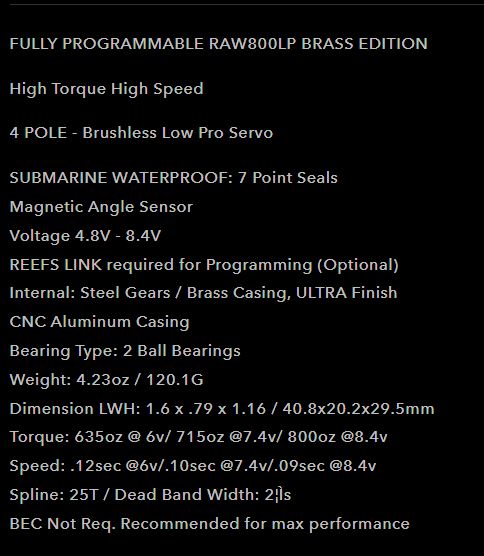 Reefs RAW800LP Brass Edition - Servo Programmable