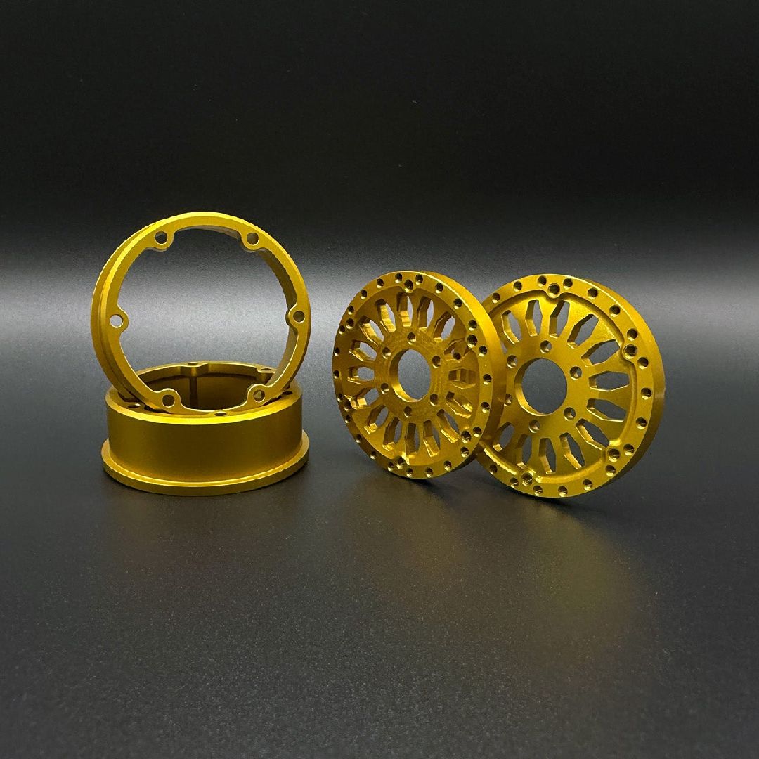 Reefs 1.9 Gold "SHIELD" Aluminum Beadlock Wheels W/Hubs (2)