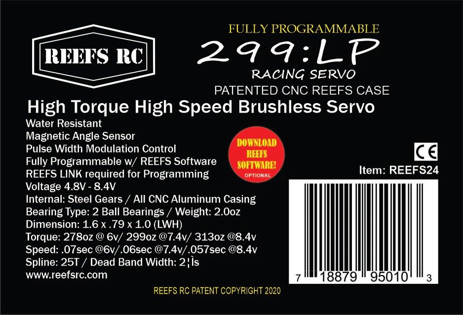 Reefs 299LP Water Resistant Servo - 313oz 0.057sec@8.4V Reefs 299LP Water Resistant Servo - 313oz 0.057sec@8.4V