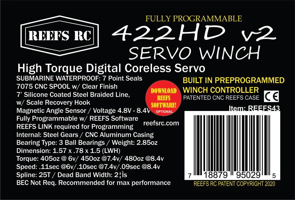 Reefs 422HDv2 Servo Winch w/Built In Controller - 480oz @8.4V