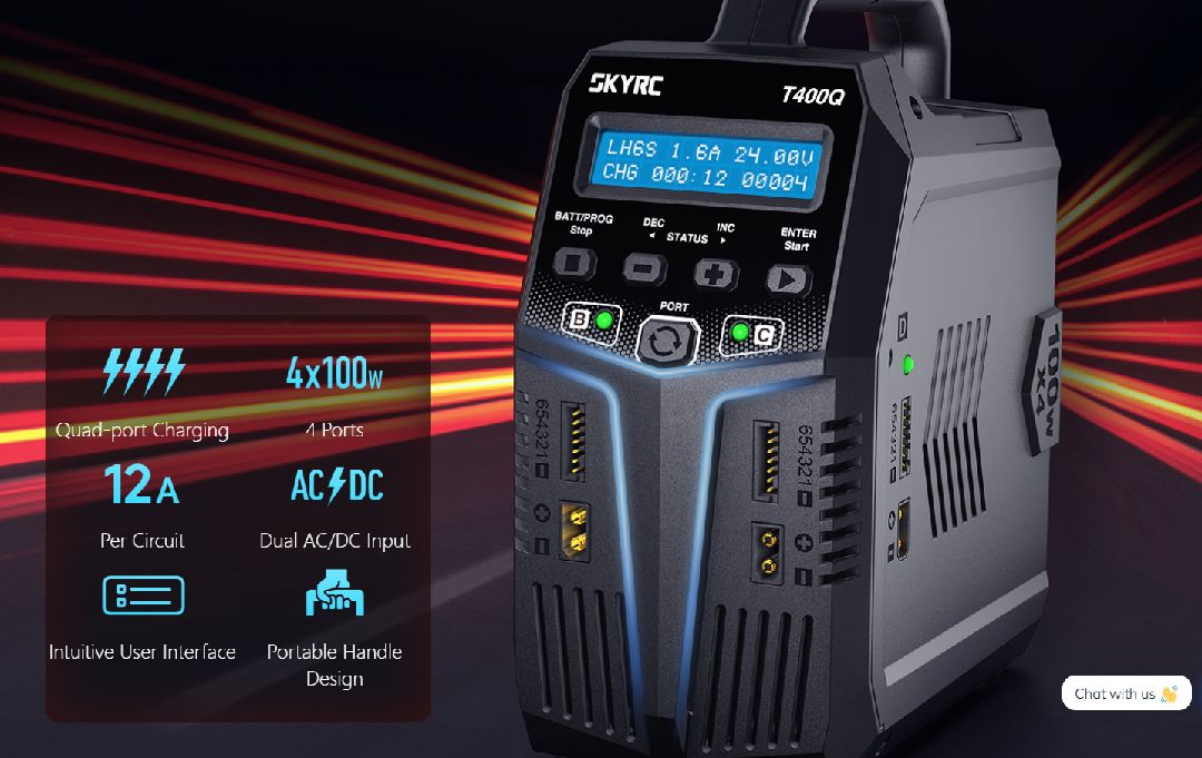 SkyRC T400Q Battery Charger, AC/DC Quad Charger - Click Image to Close