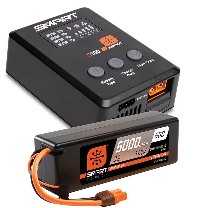 Spektrum Smart Bundle: 5000mAh 3S 50C LiPo (IC3)/S100 Charger