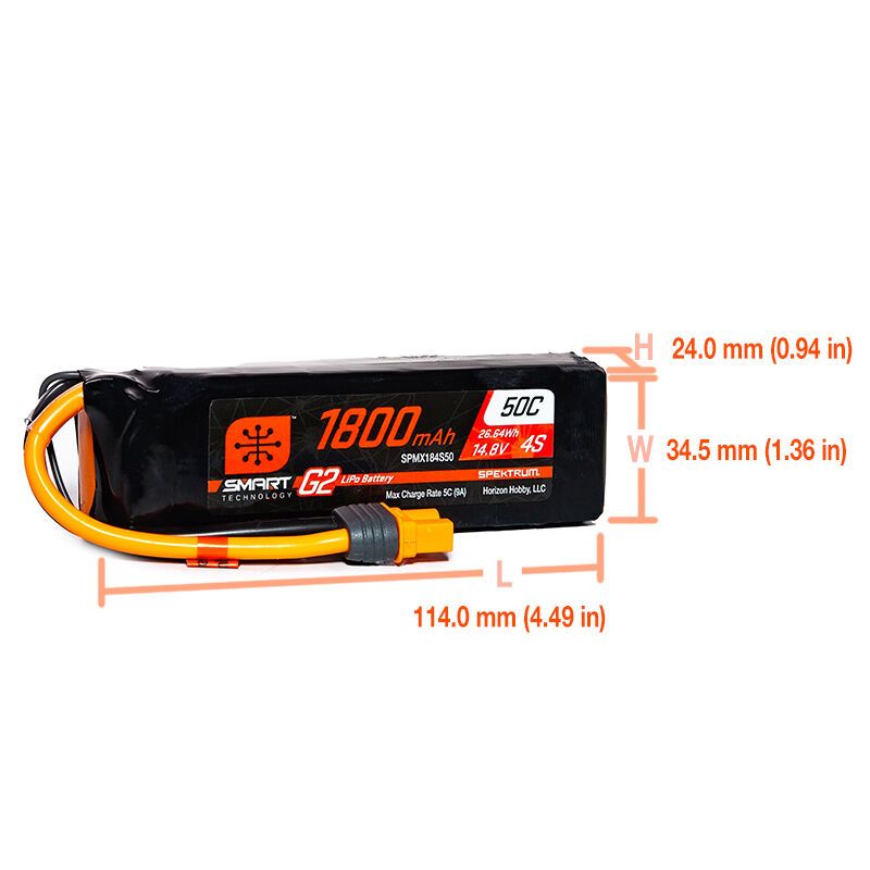 Spektrum 1800mAh 4S 14.8V Smart G2 LiPo 50C; IC3