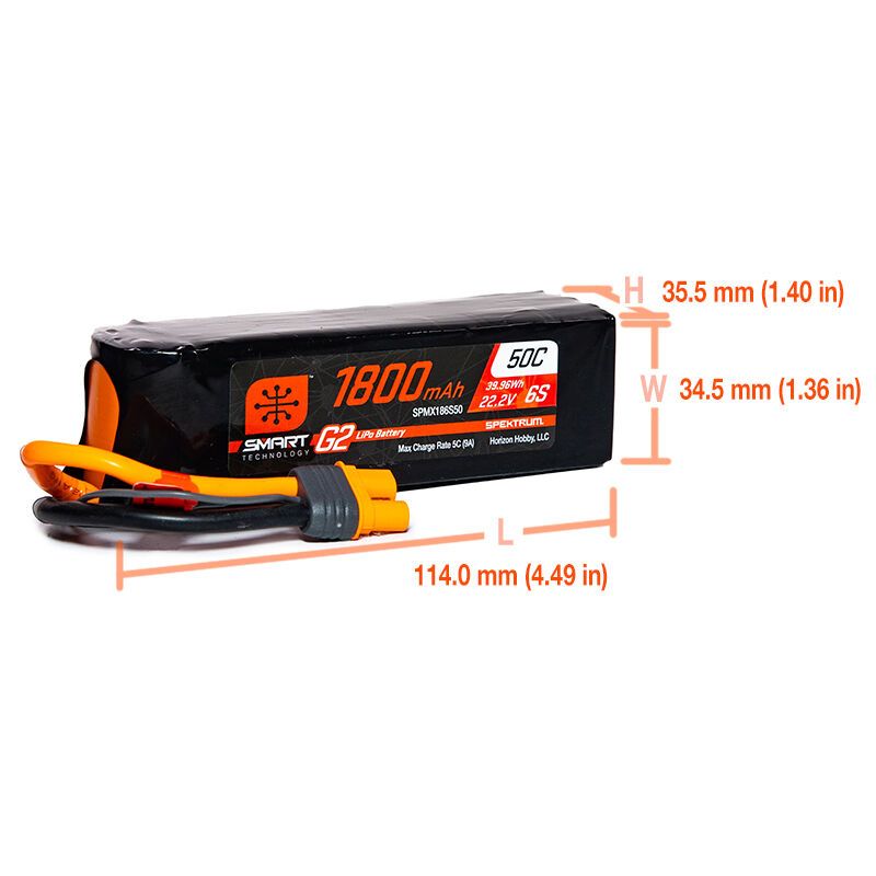 Spektrum 1800mAh 6S 22.2V Smart G2 LiPo 50C; IC3