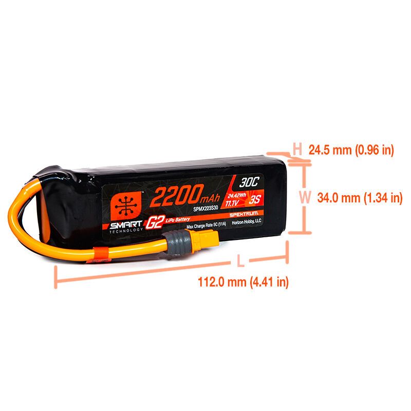 Spektrum 2200mAh 3S 11.1V Smart G2 LiPo 30C IC3