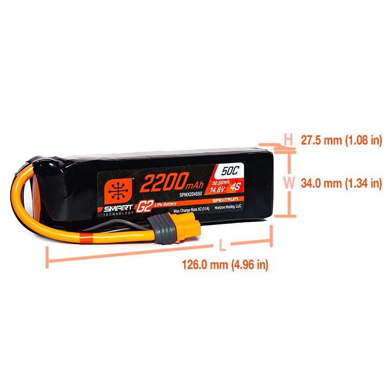 Spektrum 2200mAh 4S 14.8V Smart G2 LiPo 50C; IC3