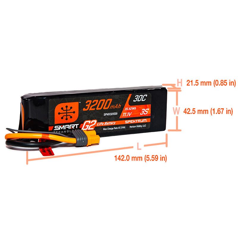 Spektrum 3200mAh 3S 11.1V 30C Smart G2 LiPo IC3