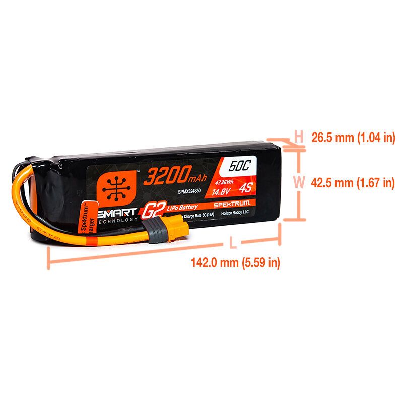 Spektrum 3200mAh 4S 14.8V Smart G2 LiPo 50C; IC3