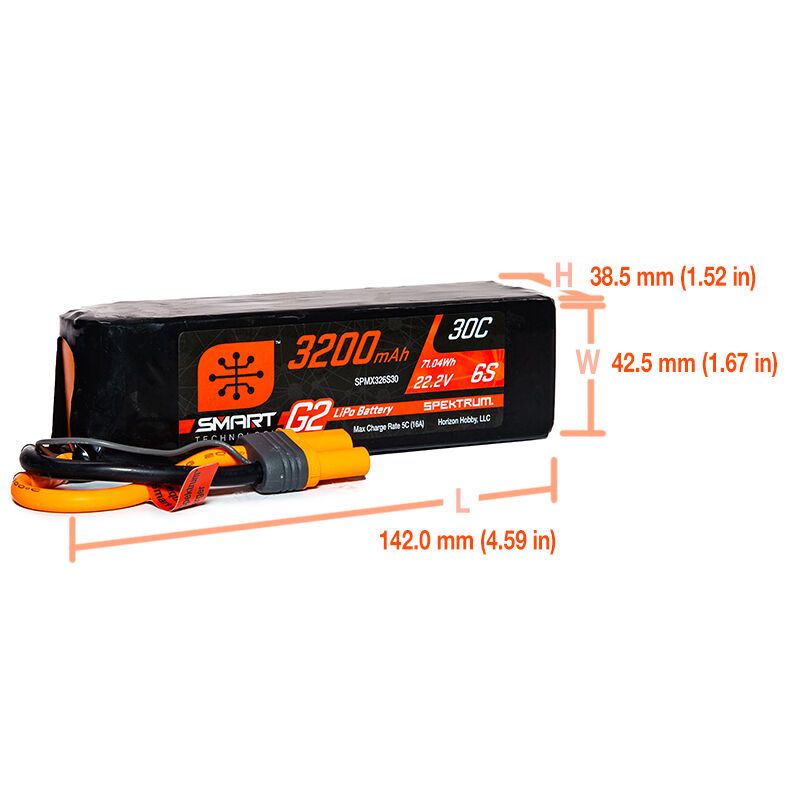 Spektrum 3200mAh 6S 22.2V Smart G2 LiPo 30C; IC5