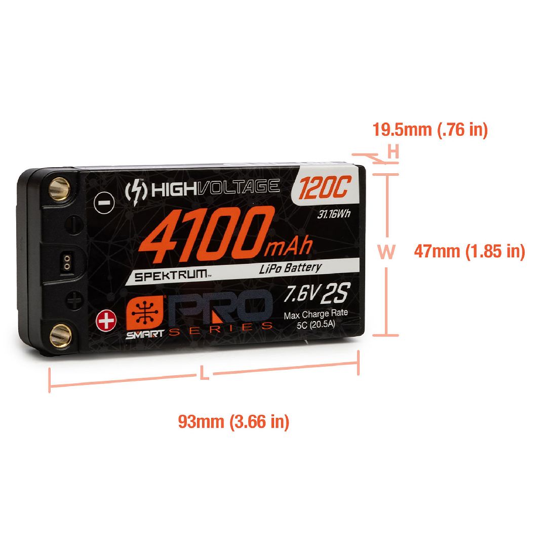Spektrum 4100mAh 2S 7.6V Smart Pro Race HV LiPo 120C: 5mm