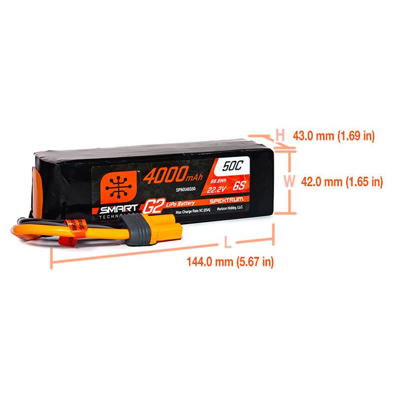 Spektrum 4000mAh 6S 22.2V Smart G2 LiPo 50C; IC5
