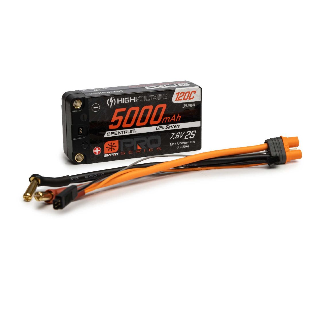 Spektrum 5000mAh 2S 7.6V Smart Pro Race HV LiPo 120C: 5mm