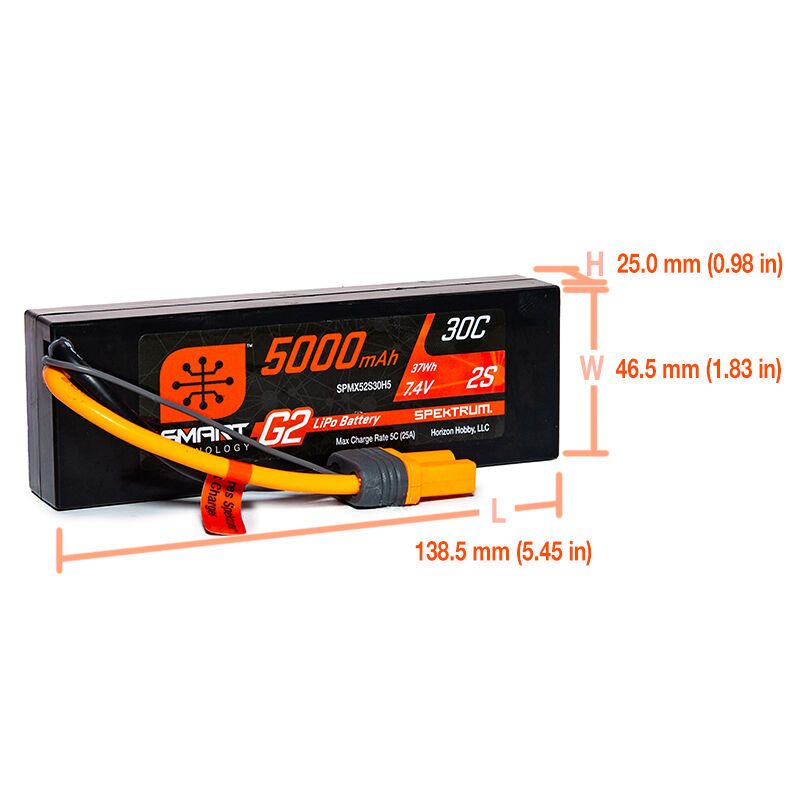 Spektrum 5000mAh 2S 7.4V Smart G2 LiPo 30C Hard Case; IC5