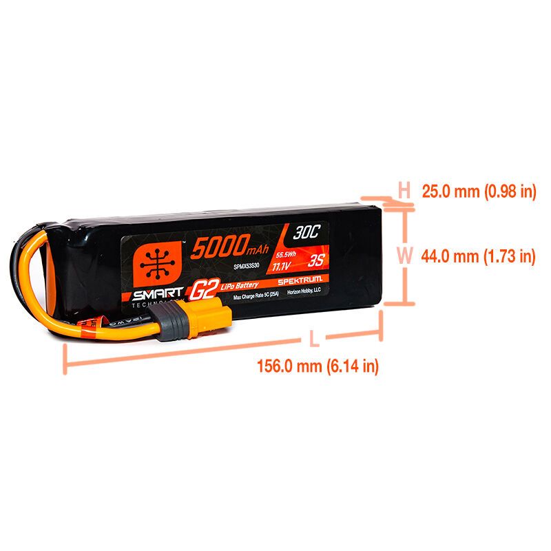 Spektrum 5000mAh 3S 11.1V 30C Smart G2 LiPo IC5
