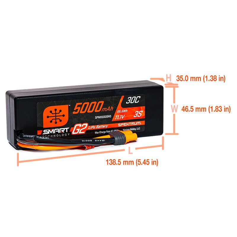 Spektrum 5000mAh 3S 11.1V 30C Smart G2 LiPo IC3 Hardcase