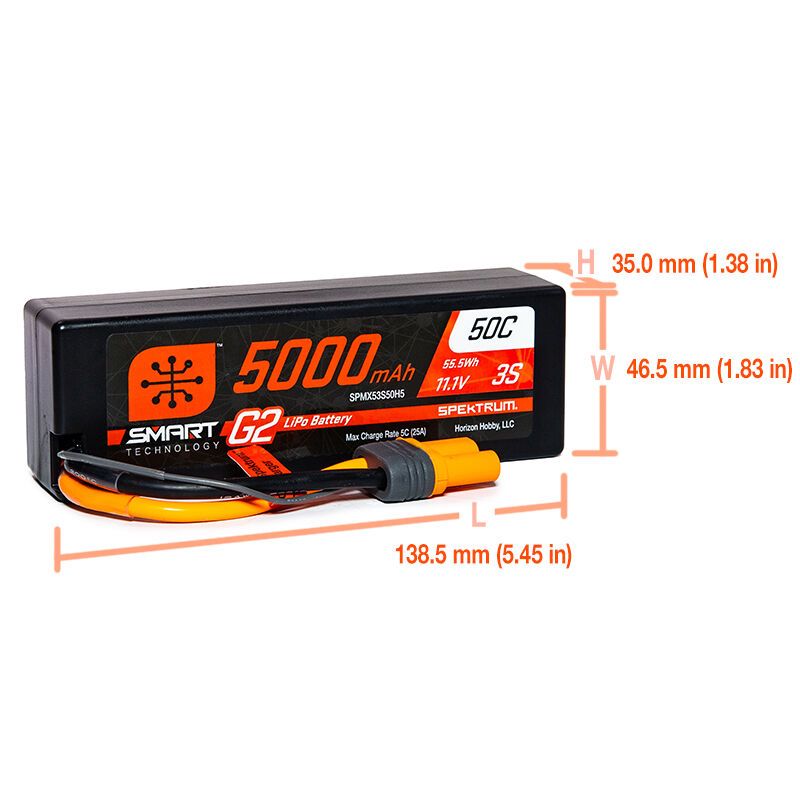 Spektrum 5000mAh 3S 11.1V 50C Smart G2 LiPo IC5 Hardcase