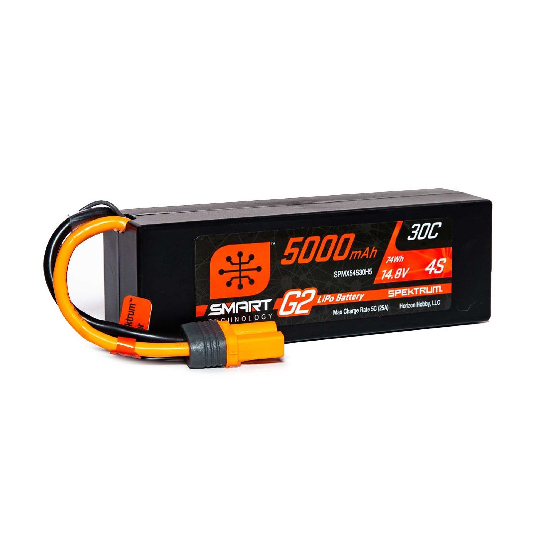Spektrum 5000mAh 4S 14.8V Smart G2 LiPo 30C Hard Case; IC5