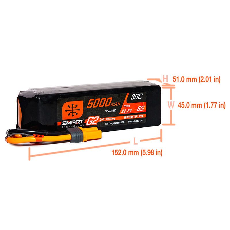 Spektrum 5000mAh 6S 22.2V Smart G2 LiPo 30C; IC5