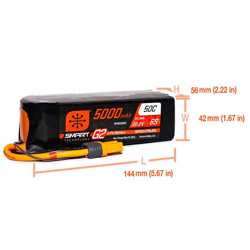 Spektrum 5000mAh 6S 22.2V Smart G2 LiPo 50C; IC5