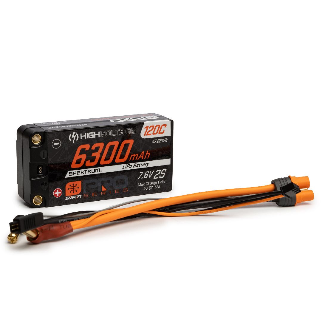 Spektrum 6300mAh 2S 7.6V Smart Pro Race HV LiPo 120C: 5mm