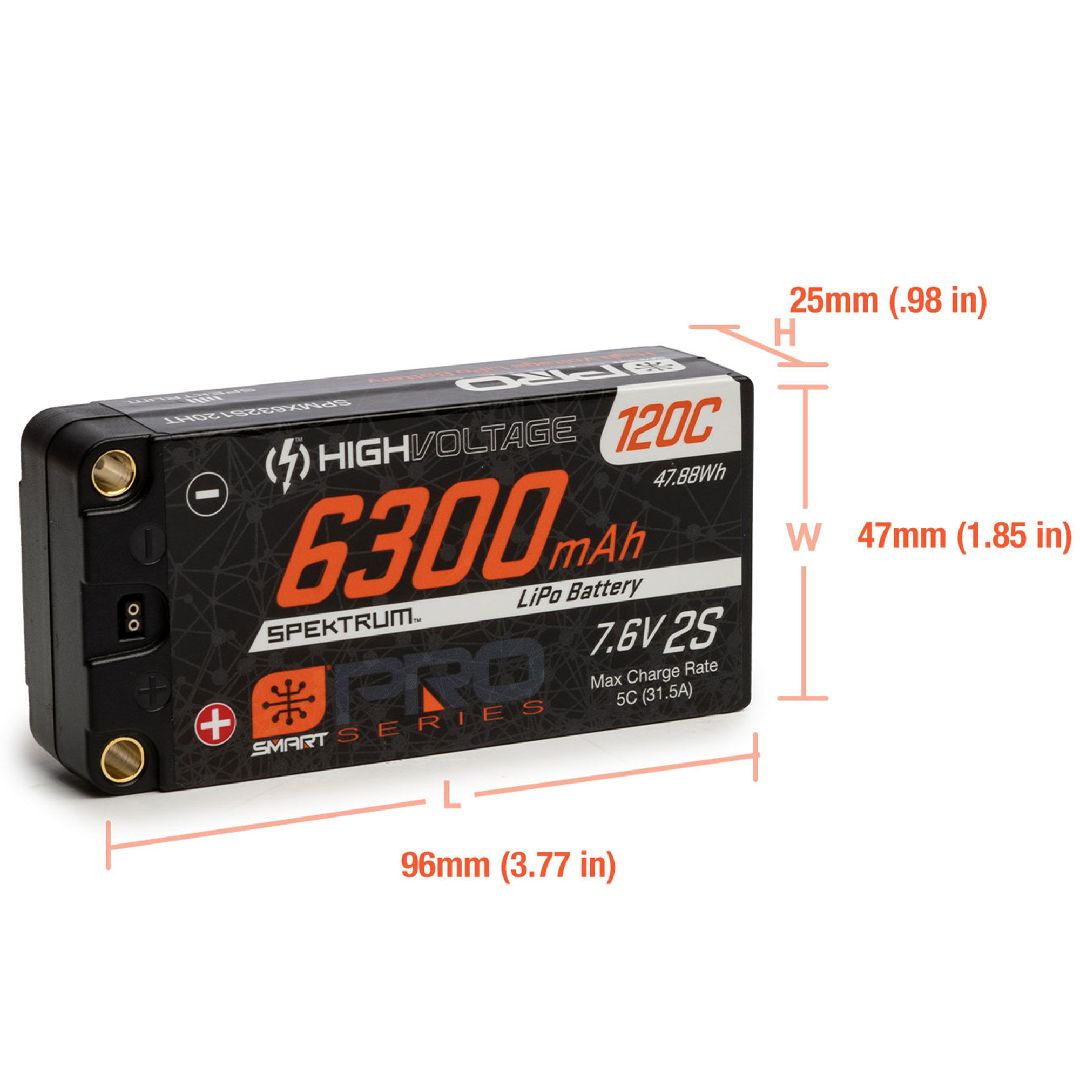 Spektrum 6300mAh 2S 7.6V Smart Pro Race HV LiPo 120C: 5mm