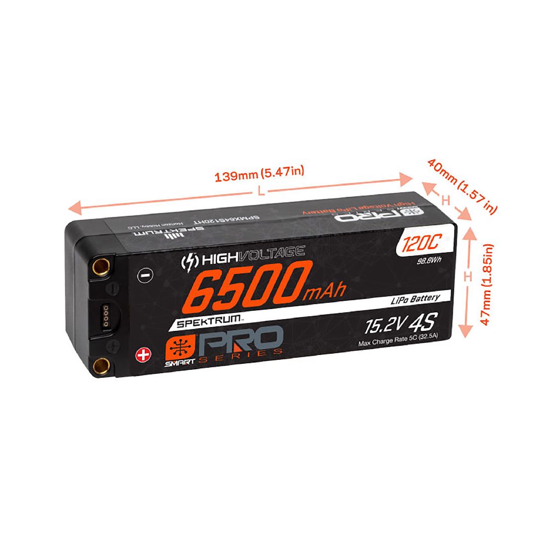 Spektrum 6500mAh 4S 15.2V Smart Pro Race HV LiPo 120C: 5mm