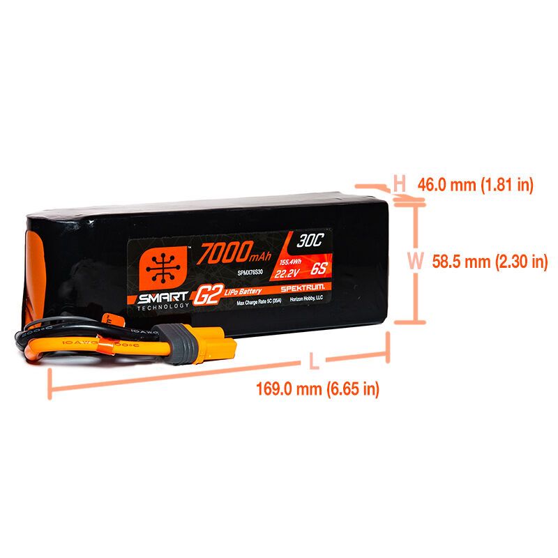 Spektrum 7000mAh 6S 22.2V Smart G2 LiPo 30C; IC5