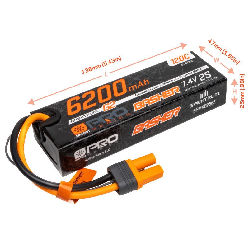 Spektrum 6200mAh 2S 7.4V Smart Pro Basher LiPo 120C IC5