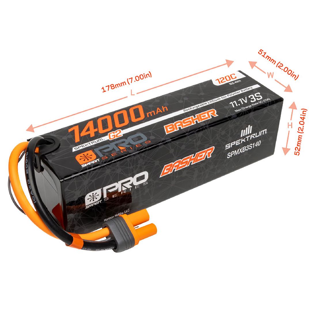 Spektrum 14000mAh 3S 11.1V Smart Pro Basher LiPo 120C IC5
