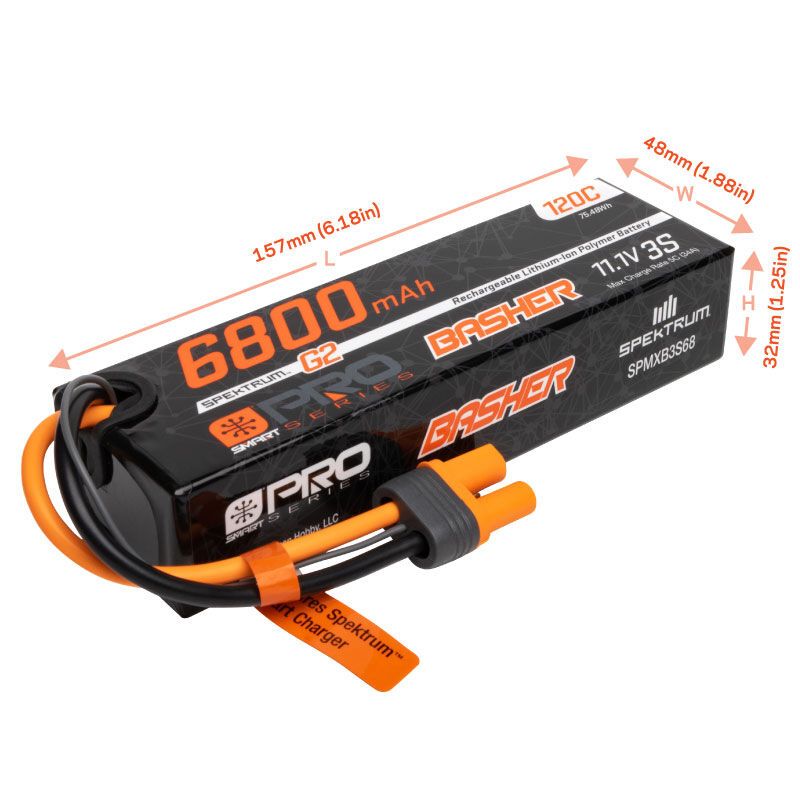 Spektrum 6800mAh 3S 11.1V Smart Pro Basher LiPo 120C IC5