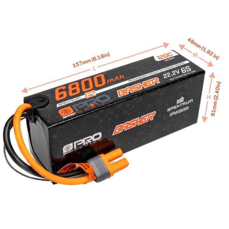 Spektrum 6800mAh 6S 22.2V Smart Pro Basher LiPo 120C IC5