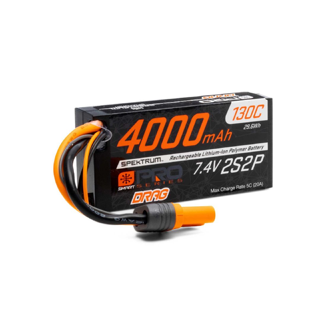 Spektrum 4000mAh 2S2P 7.4V Smart Pro Drag LiPo 130C IC5