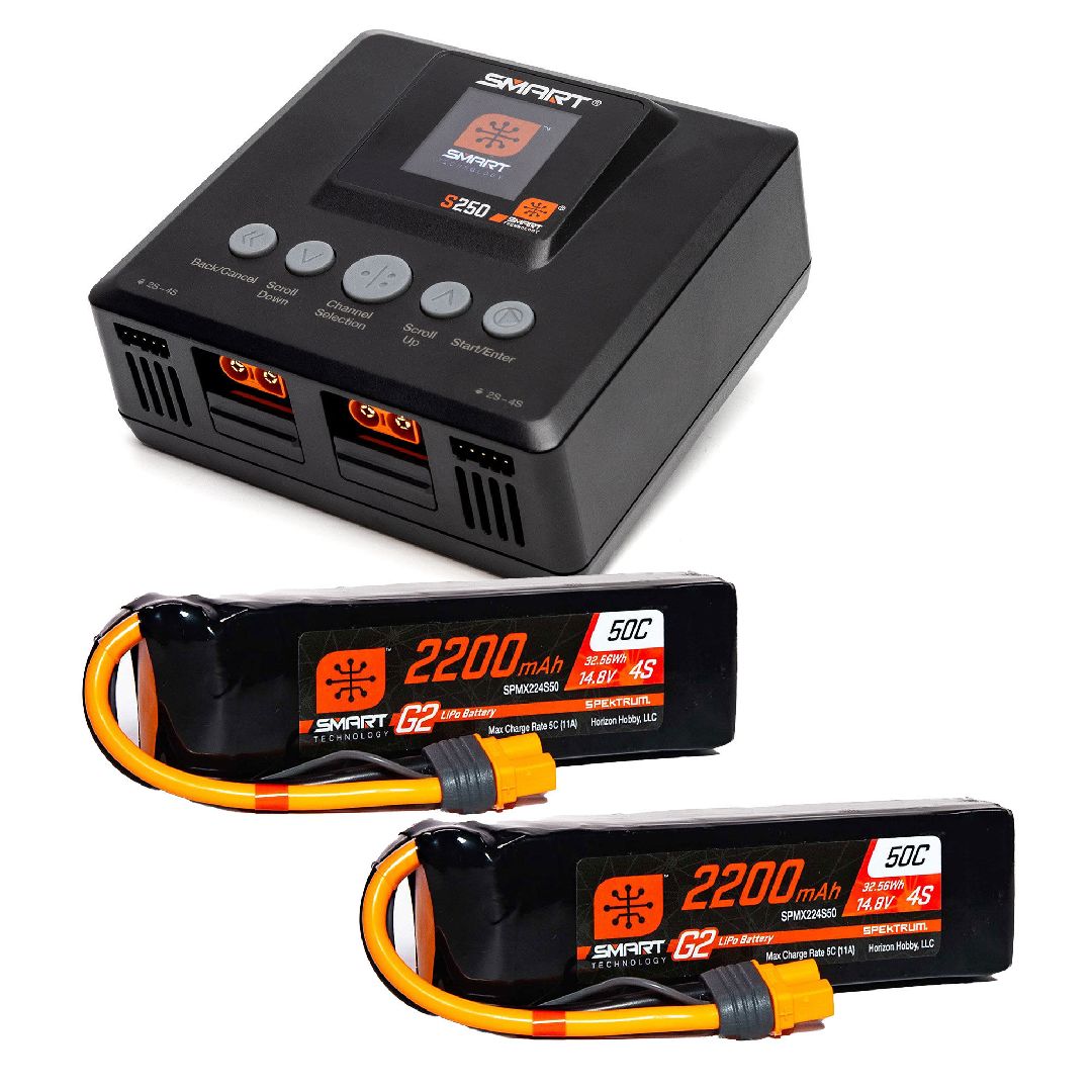 Spektrum 4S Air Bundle: (2) G2 2200mAh 4S LiPo & S250 Charger