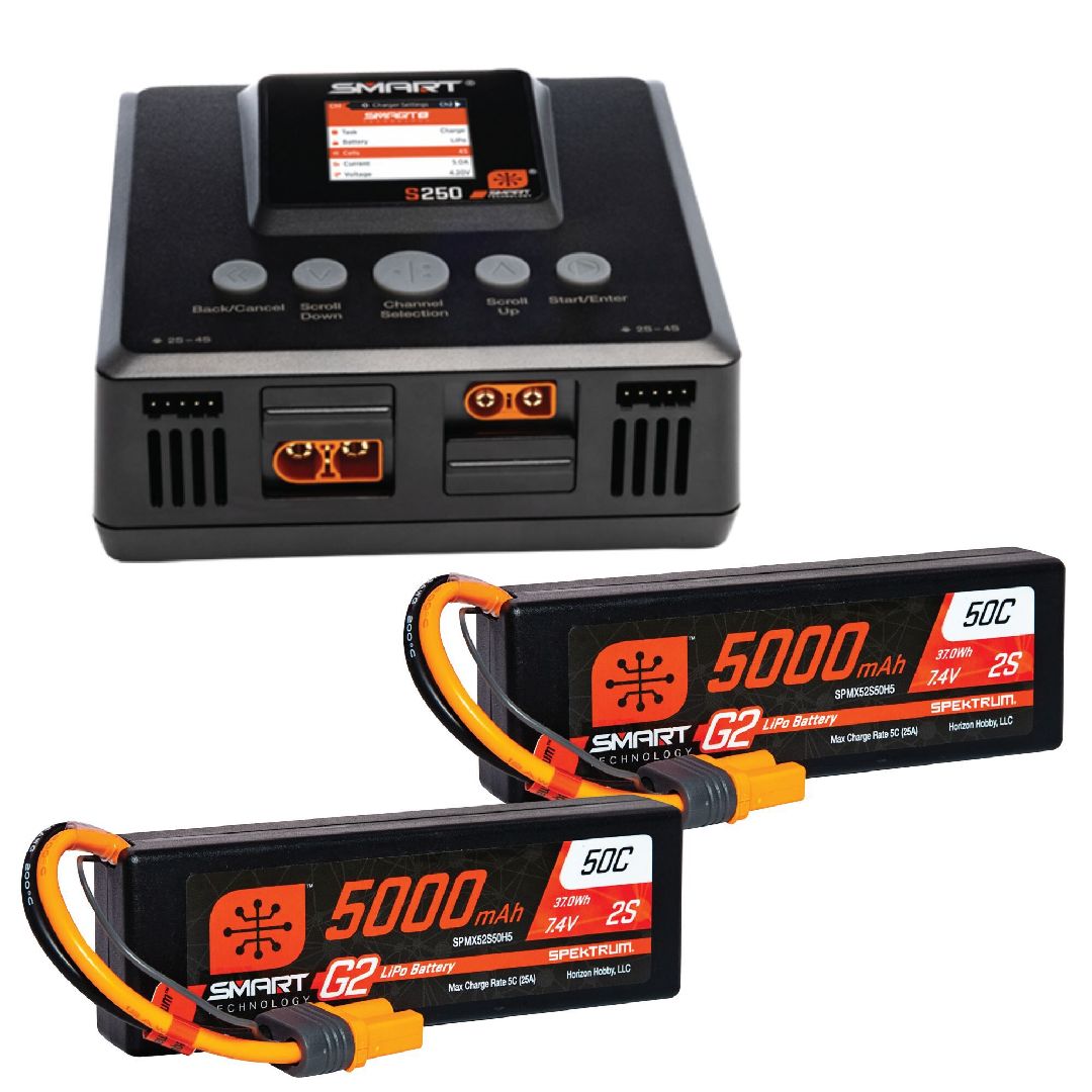 Spektrum 4S Surface Bundle: (2) G2 5000mAh 2S & S250 Charger