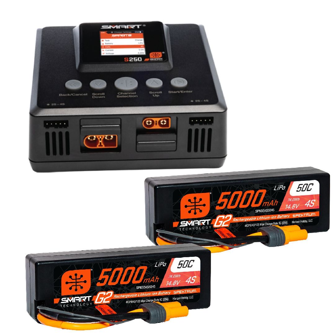 Spektrum 8S Surface Bundle: (2) G2 5000mAh 4S & S250 Charger