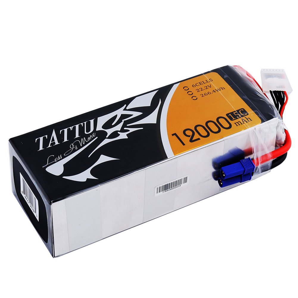 Tattu - 188 - 12000mAh 6S1P 22.2V 15C LiPo EC5 Plug Soft Case 184x71x61mm